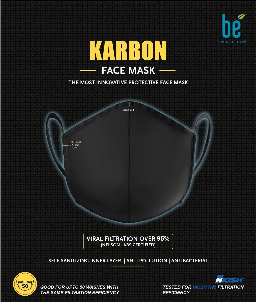 BreatheEasy launches the Unique Self-Sanitising KARBON Face Mask