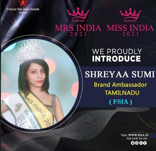 FSIA appoints Shreyaa Sumi as Brand Ambassador of Tamil Nadu