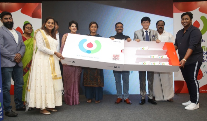 Health Secretary J.Radhakrishnan, Krithika Udhayanidhi, Velmurugan, Saraswathi Launched Optimists – India’s first contact less self blood testing kit