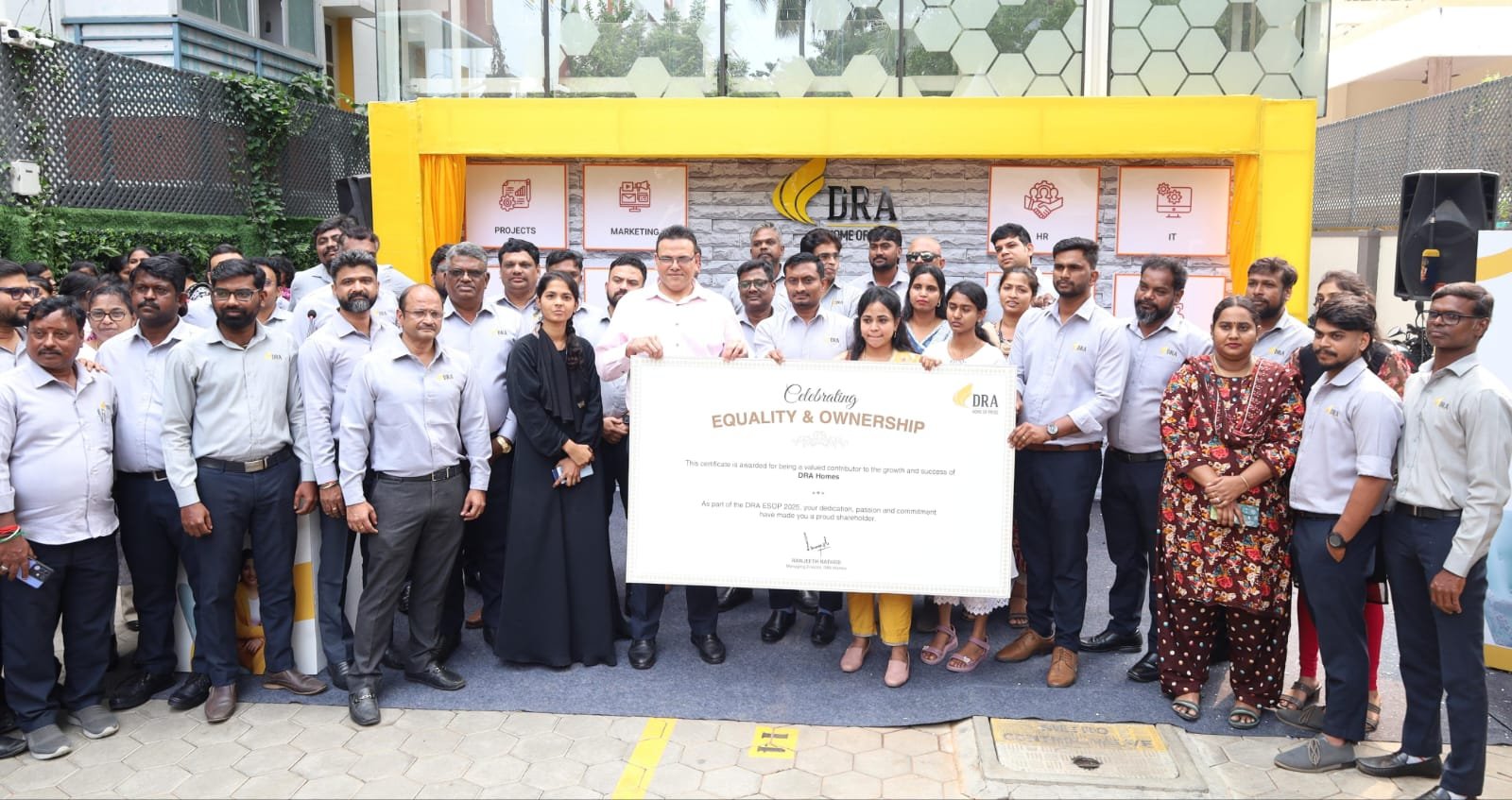 DRA Homes Sets a New Benchmark in Real Estate Leadership with ₹125 Crore ESOP, Employee Incentives, and the “Pride Wall of Equality”