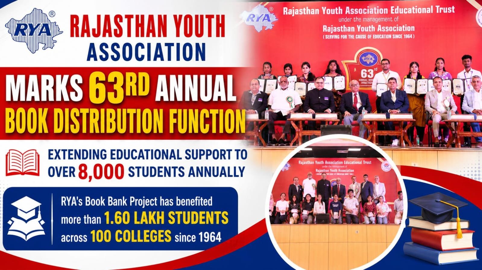 Rajasthan Youth Association Marks 63rd Annual Book Distribution Function, Extending Educational Support to Over 8,000 Students Annually